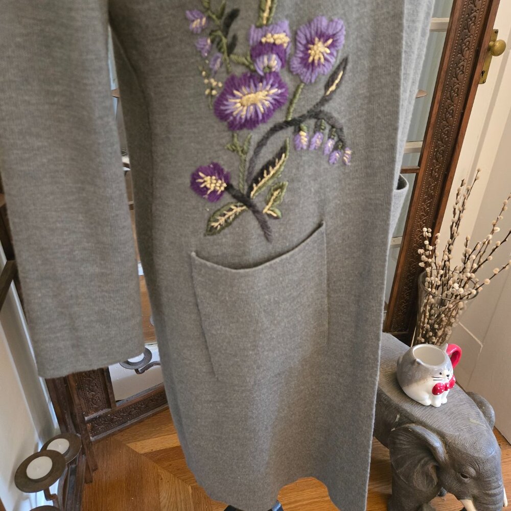 Rare Vintage Spiegel Floral Embroidered Long Cardigan, Sz S - Picture 8 of 10
